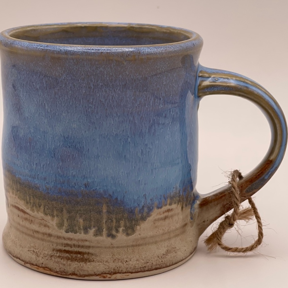 Studio Pottery Mug Blue Drip Glaze Ceramic | Handmade Signed Coffee Cup